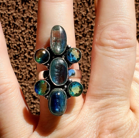 New Kyanite & Bi-Color Tourmaline 925 Silver Ring. - Picture 9 of 10